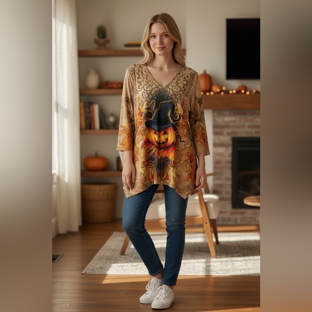 Halloween Pumpkin / Fall Graphic Top with embellishments